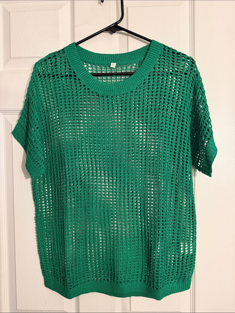 Amazon Green Crochet Short Sleeve Knit Top